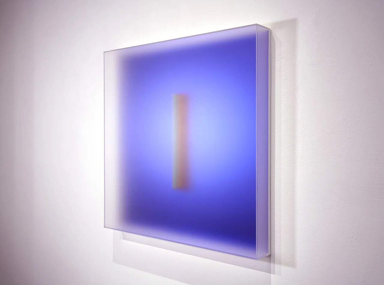 Casper Brindle, Light Glyph in royal blue — a deep glowing panel.