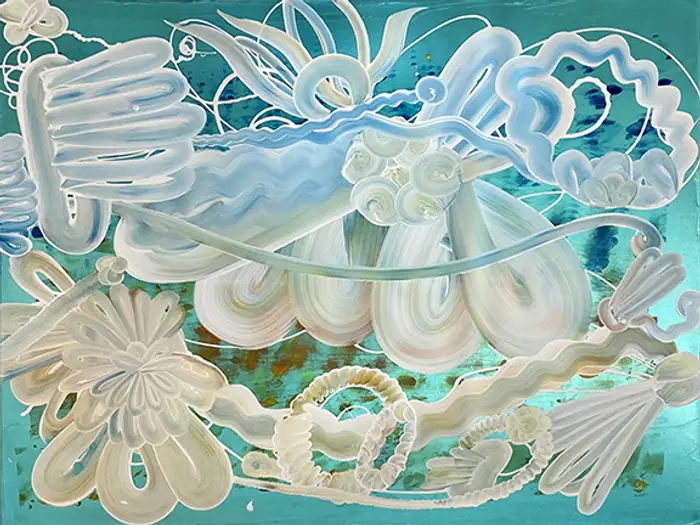 Metallic-ground floral painting by Catherine Howe.