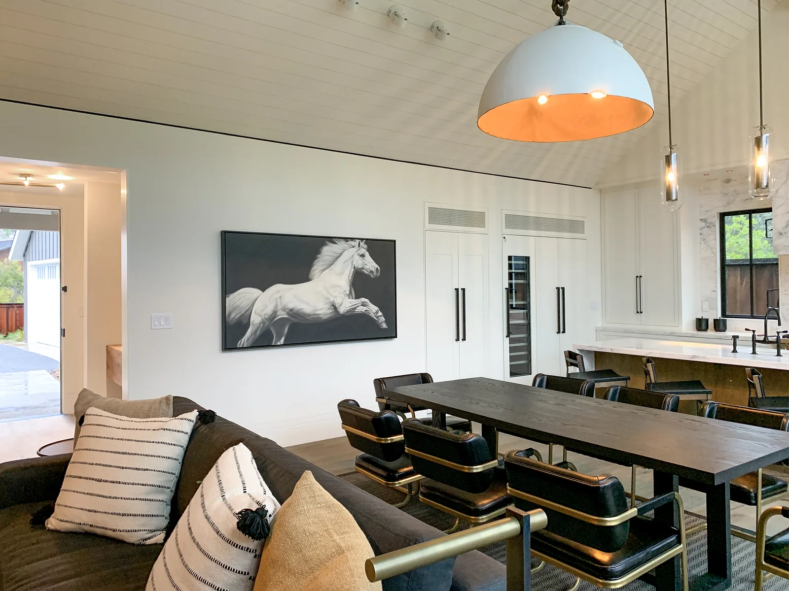 Curated art in a residence interior.