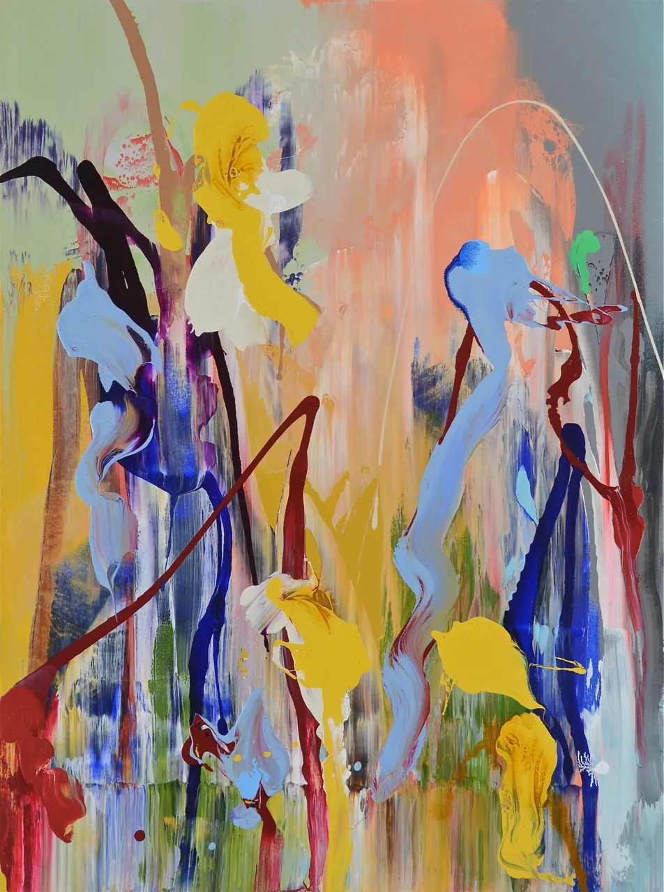Vibrant abstract floral painting in saturated color by Daniel Phill.