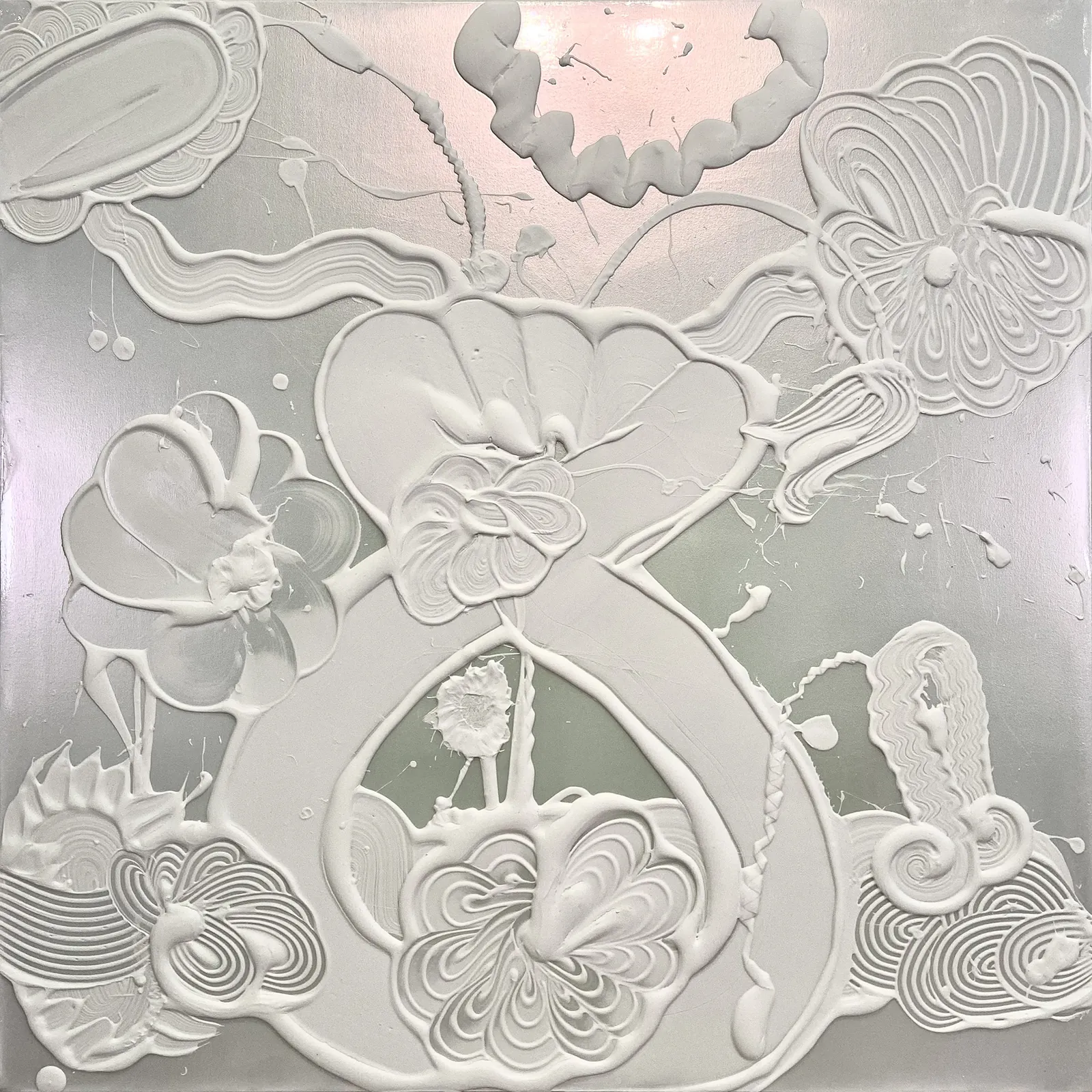 Luminous metallic floral painting by Catherine Howe.